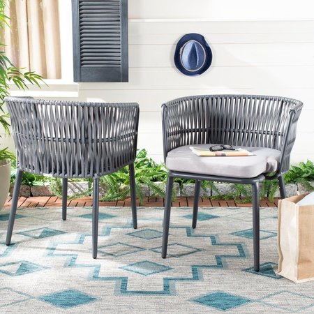 SAFAVIEH Outdoor Living Kiyan Rope Chair with Cushion - Grey, 2PK PAT4028A-SET2